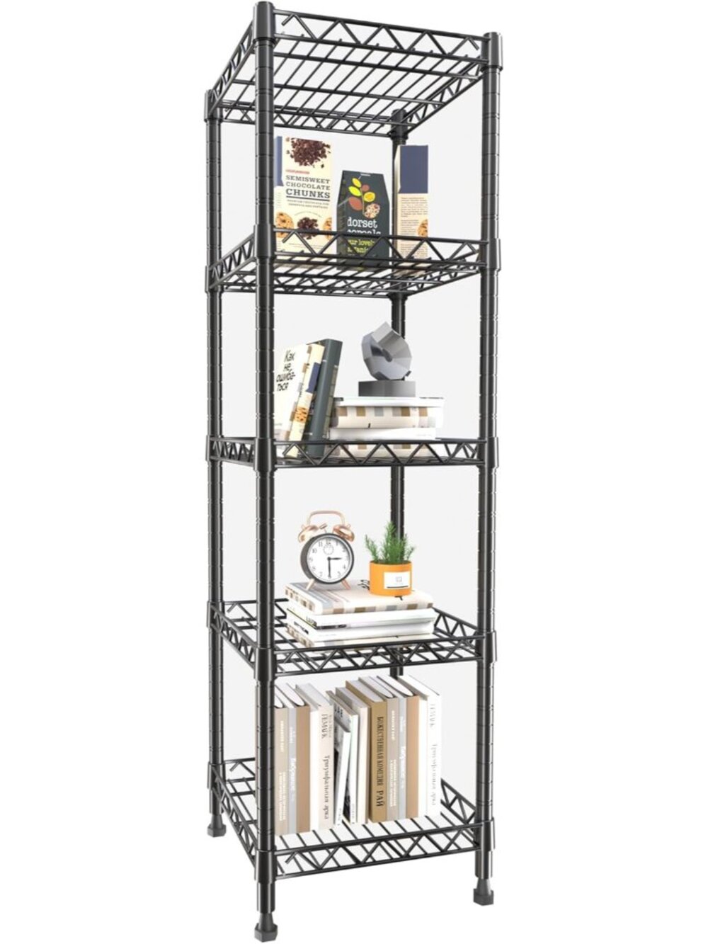 5 Tier Standing Shelving Metal Units, Adjustable Height Wire Shelf Display Rack